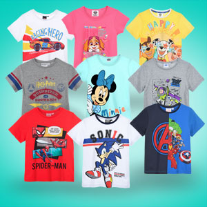 Naše kolekce dětských triček s oblíbenými motivy je rozmanitá a zahrnuje chlapce i dívky.