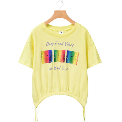 GPO 3286 divci crop top good vibes zluty