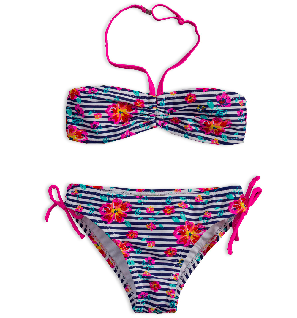 Dívčí dvoudílné plavky KNOT SO BAD FLOWERS tmavě modré Velikost: 140