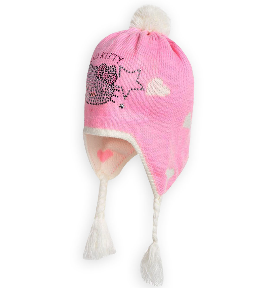 Dívčí čepice HELLO KITTY SRDCE,HVĚZDY růžová