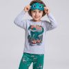 chlapecke pyzamo dinosaur na skateboardu sedo zelene