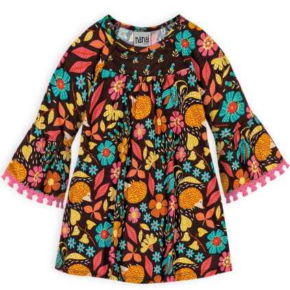 Dievčenské šaty NANAI KVETINKY hnedé