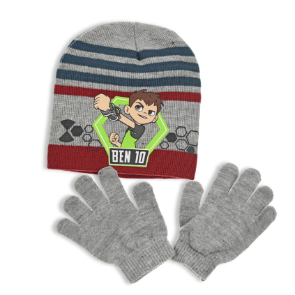 Chlapčenská čiapka a rukavice BEN 10 šedo-vínová