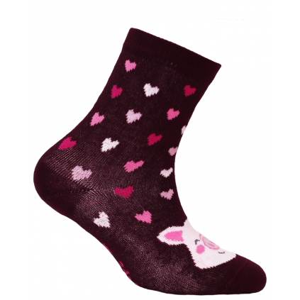 Dievčenské ponožky s obrázkom WOLA PRASIATKO purple