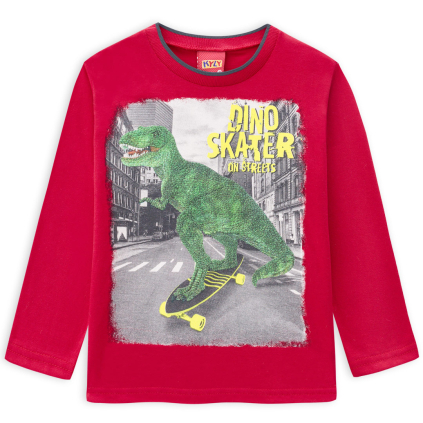 Chlapčenské tričko s dlhými rukávmi KYLY DINO SKATER červené