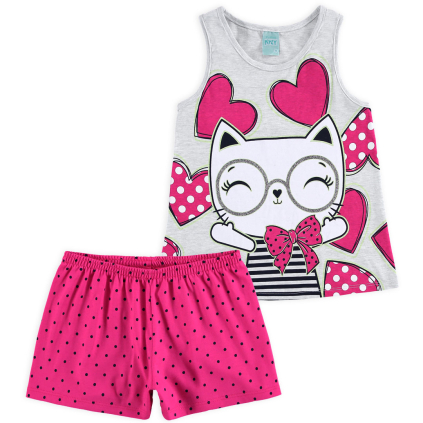 Dievčenské letné pyžamo KYLY MAČIČKA šedé