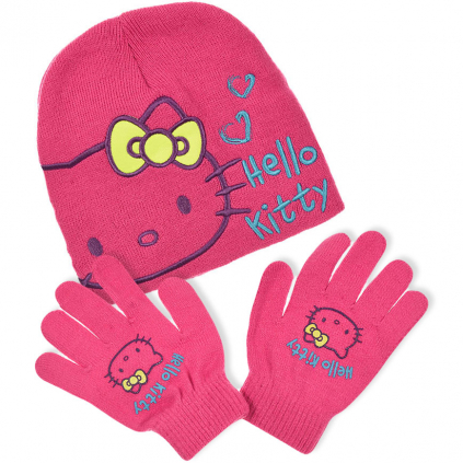 Dievčenská čiapka a rukavice HELLO KITTY ružová
