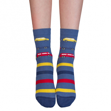 Chlapčenské ponožky WOLA AUTÁ, PRÚŽKY modré