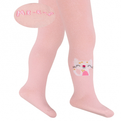 Dojčenské vzorované pančuchy WOLA MAČIČKA svetlo ružové
