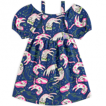 Dievčenské šaty QUIMBY MAČKY modré