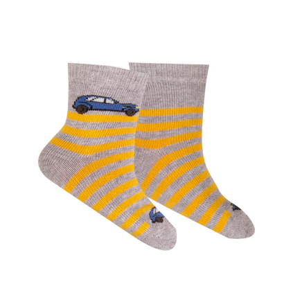 Chlapčenské vzorované ponožky WOLA AUTO, PRÚŽKY šedé