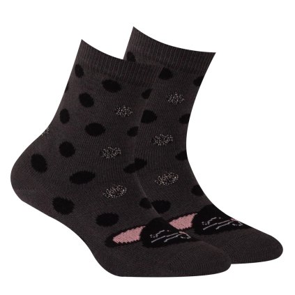 Dievčenské ponožky so vzorom WOLA MAČIČKA, BODKY šedé