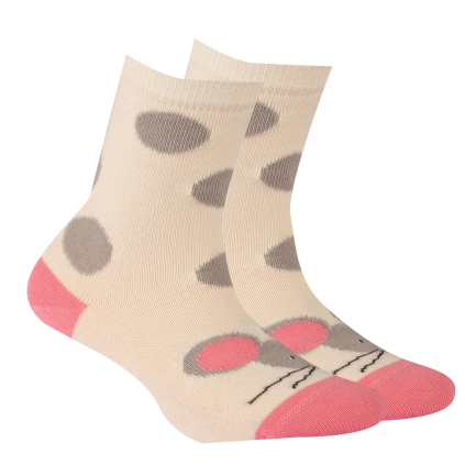 Dievčenské ponožky so vzorom WOLA MYŠKA,BODKY krémové