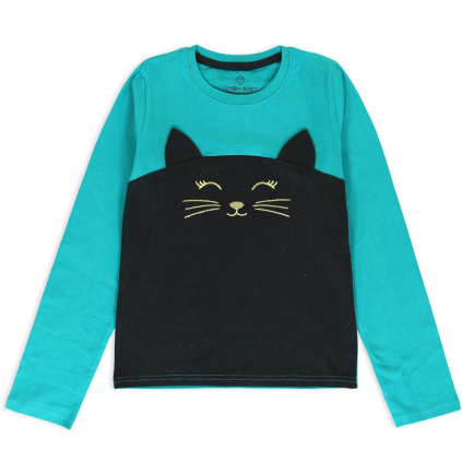 Dievčenské tričko LEMON BERET MAČKA tyrkysové