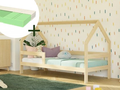 Domečková postel SAFE 3v1 se zábranou 90x200 cm + matrace ADAPTIC (Zvolte barvu Transparentní vosková lazura matná, Zvolte zábranu Se dvěma zábranami)
