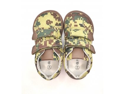 Protetika barefoot obuv boty ROBY green pro kluky minecraft army Benyshoes beny shoes plátěnky nízké suchý zip zelená hnědá 2