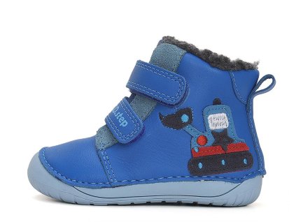 DD step W070 42154A zimní barefoot boty modré s bagrem