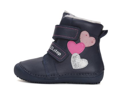 DD step W063 42152M zimní barefoot boty modré s srdíčky pro holky Beny Shoes