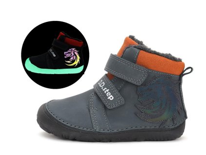 DD step W073 42488AM Dark grey s drakem zimní barefoot boty Beny Shoes