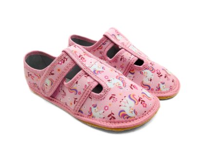 KTR Raweks barefoot bačkory pro holky růžové s jednorožcem Beny Shoes