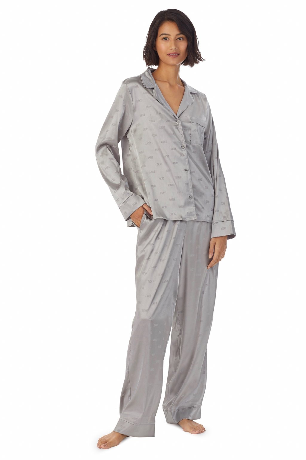 DKNY dámské saténové pyžamo - šedé