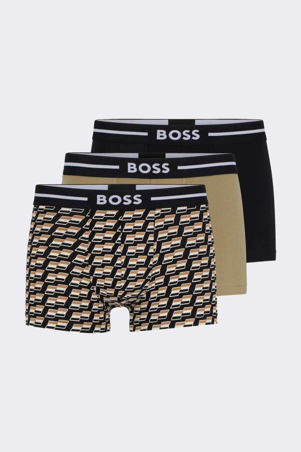 BOSS  3-balení boxerek - černá, khaki