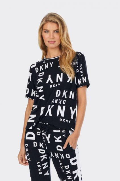 DKNY dámské tričko allover logo - černé