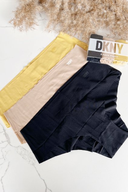 DKNY 3-balení bezešvých kalhotek - tělová, černá, smetanová