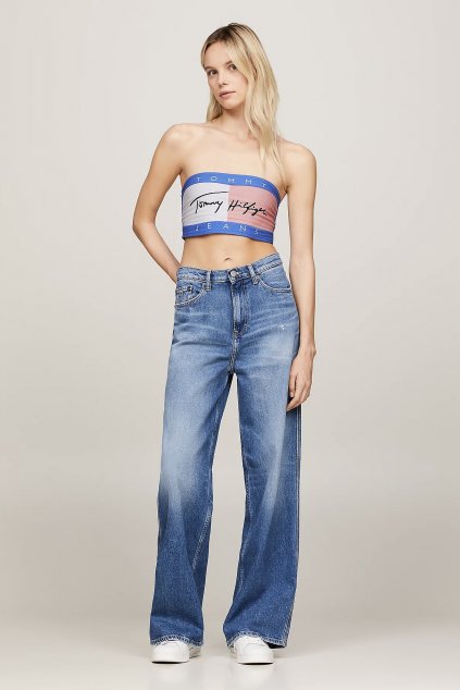 Tommy Jeans bandeau crop top  - modrá