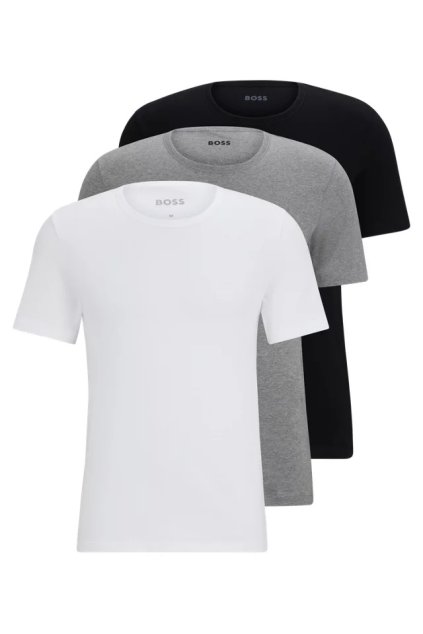 BOSS trička pánská 3-balení - černá, bílá, šedá