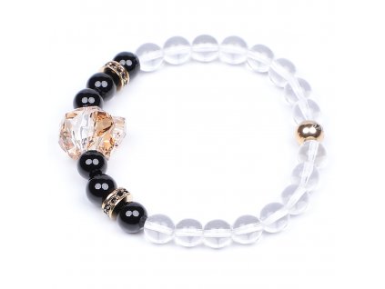 Luxusní korálkový náramek černý achát Premium Golden AAAAAA Be Rare Swarovski