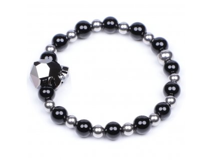Luxusní pánský korálkový náramek Leopard Silver s leopardem od Swarovski černý achát AAAAAA stříbrná chirurgická ocel