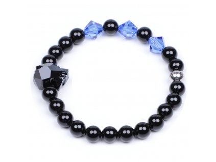 Luxusní pánský korálkový náramek Leopard Blue s leopardem od Swarovski černý achát AAAAAA modrý