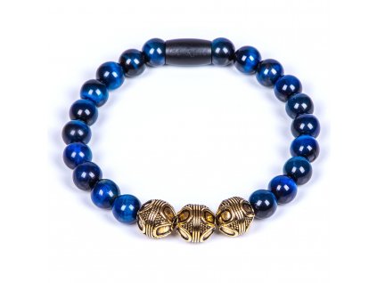 Luxusní pánský korálkový náramek Premium Tiger eye blue modré tygří oko AAAAAA chirurgická ocel prvek zlatý černý Be Rare