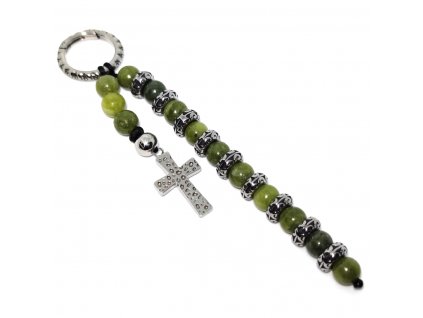 Kříž na klíče ze zeleného jadeitu a chirurgické oceli