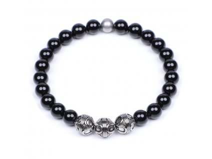 Pánský náramek z chirurgické oceli Premium Black Agate AAAAAA - Be Rare