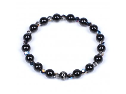 Luxusní pánský korálkový náramek černý se Swarovski Premium Metallic Blue Be Rare