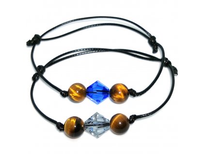 Párový provázkový náramek hnědé tygří oko se Swarovski rondelkou