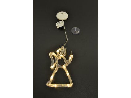 Závěsné bateriové vánoční osvětlení do okna anděl teple bílý