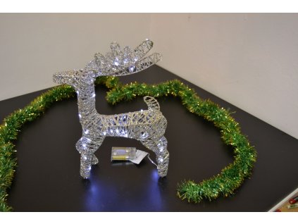 PRC Vánoční osvětlení, drátěný sob na baterie 40cm, stříbrný