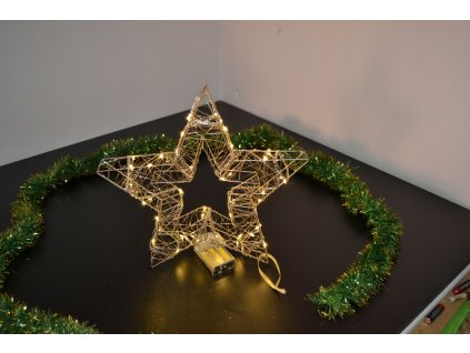 PRC Vánoční osvětlení, drátěná hvězda na baterie 35cm, dvjojitá, šampaň