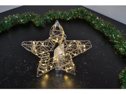 PRC Vánoční osvětlení, drátěná hvězda na baterie 25cm, dvjojitá, šampaň