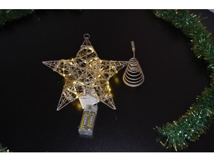 PRC Vánoční osvětlení, drátěná hvězda na baterie 25cm, šampaň