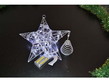 PRC Vánoční osvětlení, drátěná hvězda na baterie 20cm, stříbrná
