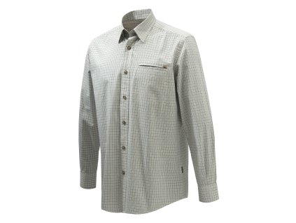 Košile Beretta Wood Plain Collar, kostkovaná, zeleno-krémová, dlouhý rukáv