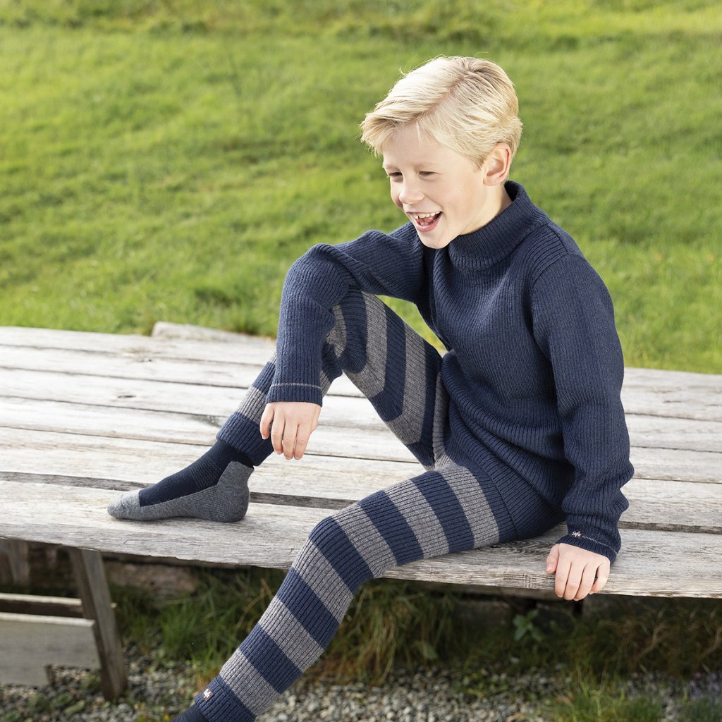 Dětský exkluzivní norský merino svetr vlněný modrý SAFA