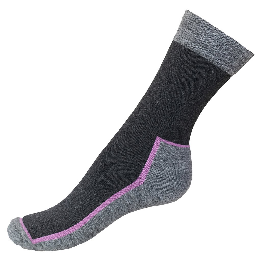Dva páry dámských merino ponožek NEVADA s vlněným froté tmavě šedá/růžová SAFA