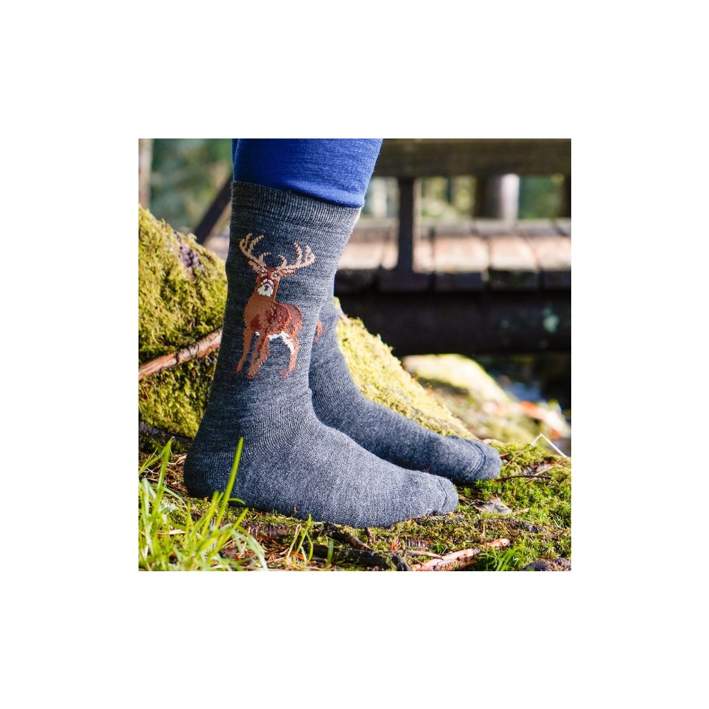 Pánské merino ponožky s jelenem pro myslivce šedé SAFA