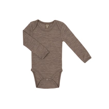 Merino body dětské dlouhý rukáv hnědé nature melange Smallstuff