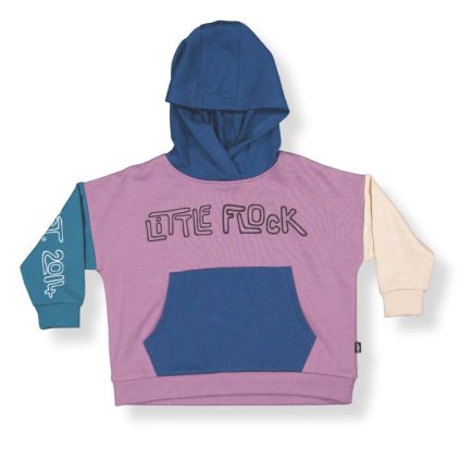 Dětská merino mikina s kapucí ze 100% merino vlny Mauve Block LFOH